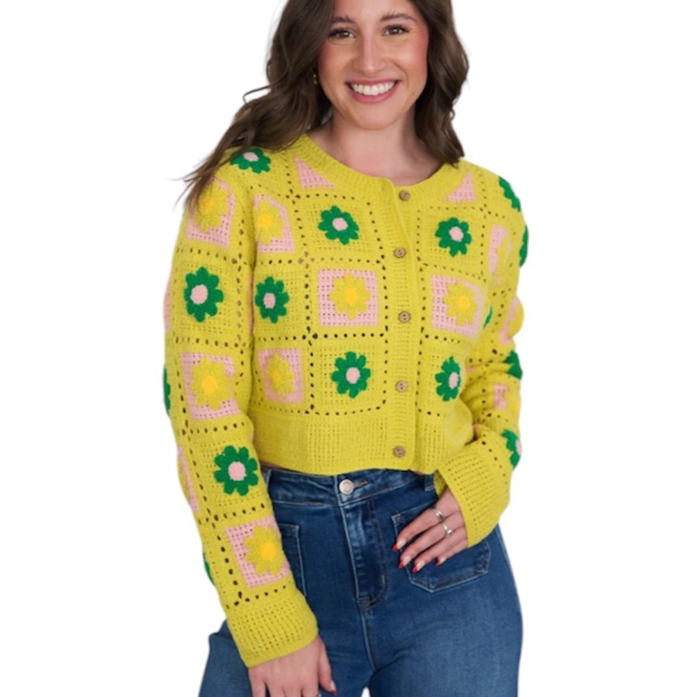 ❗️NWT❗️FLORAL CROCHET CROPPED CARDIGAN D